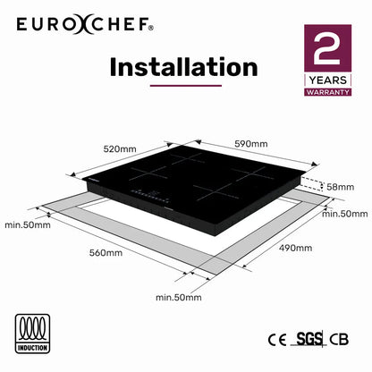 EuroChef 60cm 4 Zone Induction Cooktop, 6800W Electric, Touch Controls - Image 2