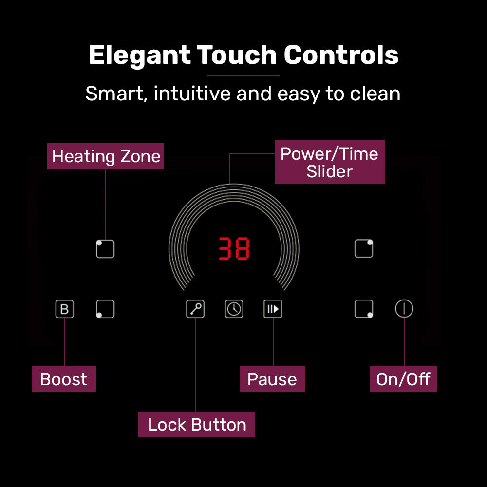 EUROCHEF 60cm 4 Zone Induction Cooktop, 7200W Electric, FlexZone Function, Touch Controls - Image 5