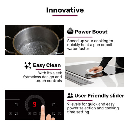 EUROCHEF 60cm 4 Zone Induction Cooktop, 7200W Electric, FlexZone Function, Touch Controls - Image 8