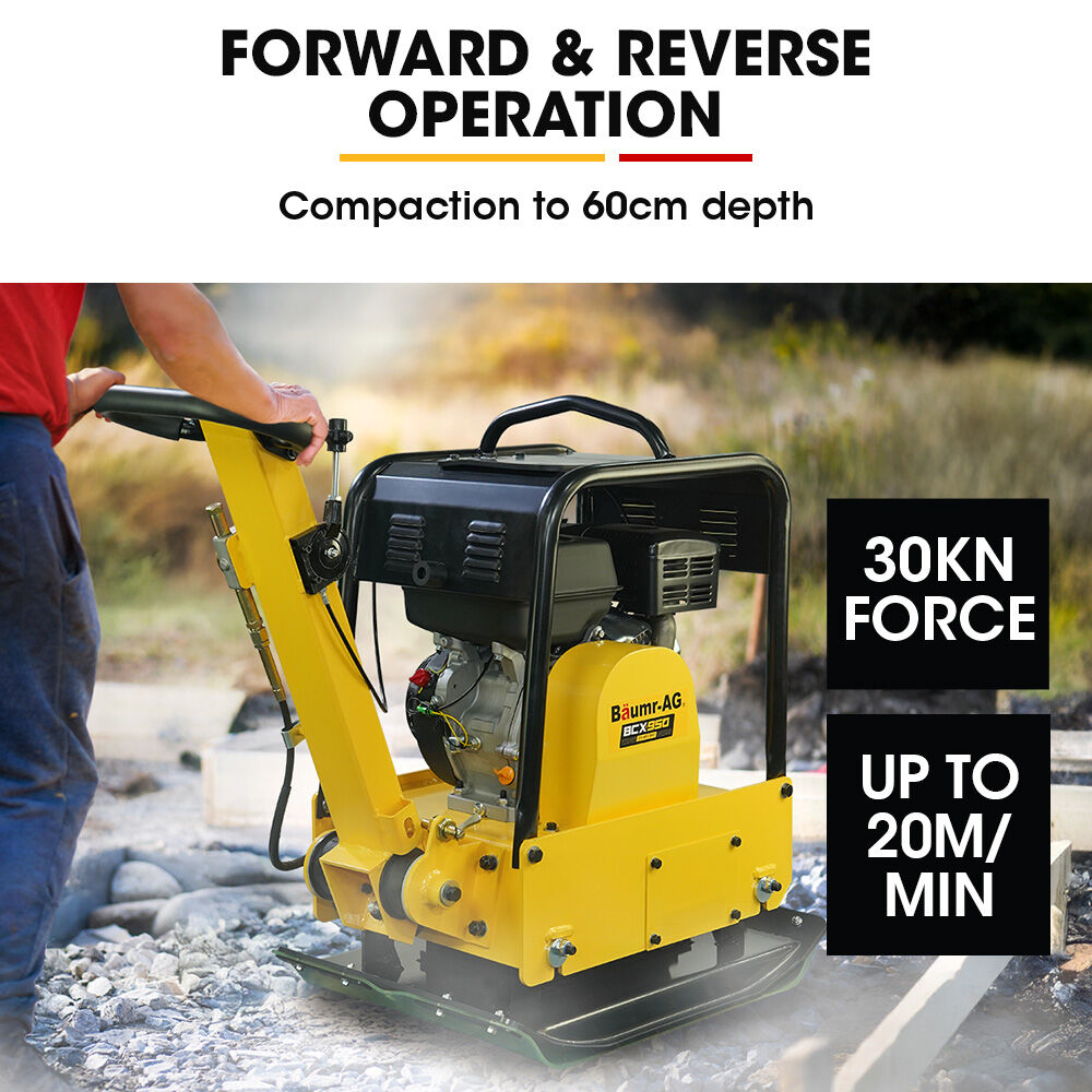 BAUMR-AG 185kg Reversible Vibratory Plate Compactor, Commercial 9HP 270cc, 500x700mm, Wheel Kit, for Sand Soil Gravel Asphalt (BCX-950) - Image 3