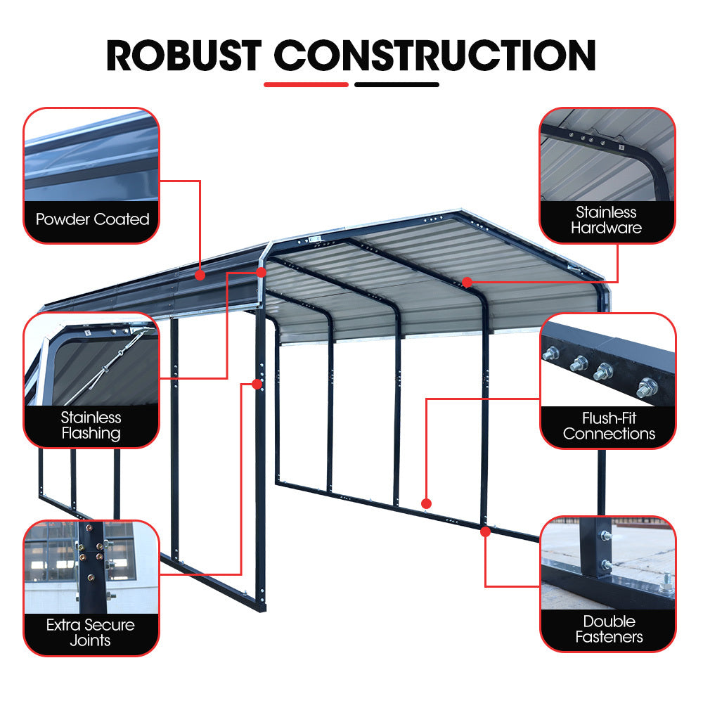 SHADE SHIELD Single Carport Shed 3.3 x 6 x 2.9m, Galvanised Steel Frame, Powder Coated Gable Roof, Shelter for Car Caravan Boat Tractor Agricultural - Image 3