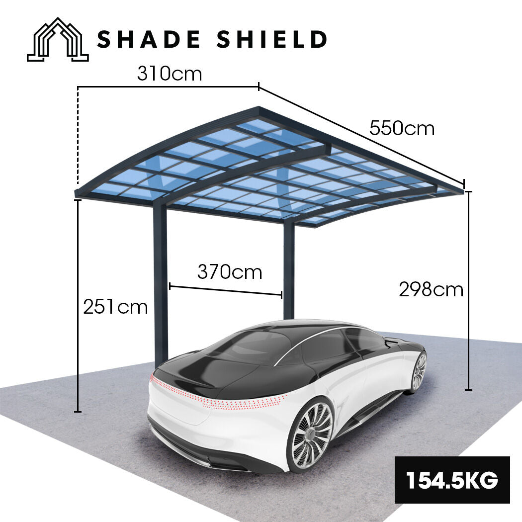 SHADE SHIELD Single Cantilever Carport 3.0m x 5.5m x 3.5m, Aluminium Alloy Frame, Polycarbonate Roof, Shelter for Car or Outdoor Living - Image 2