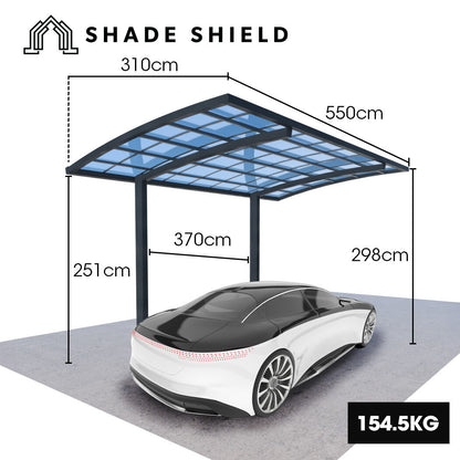 SHADE SHIELD Single Cantilever Carport 3.0m x 5.5m x 3.5m, Aluminium Alloy Frame, Polycarbonate Roof, Shelter for Car or Outdoor Living - Image 2