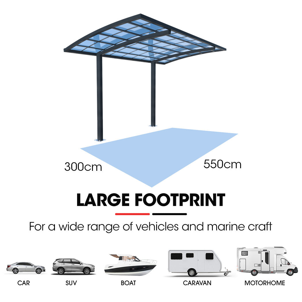 SHADE SHIELD Single Cantilever Carport 3.0m x 5.5m x 3.5m, Aluminium Alloy Frame, Polycarbonate Roof, Shelter for Car or Outdoor Living - Image 5