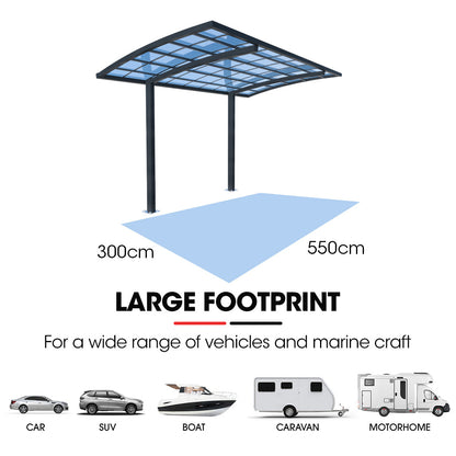 SHADE SHIELD Single Cantilever Carport 3.0m x 5.5m x 3.5m, Aluminium Alloy Frame, Polycarbonate Roof, Shelter for Car or Outdoor Living - Image 5