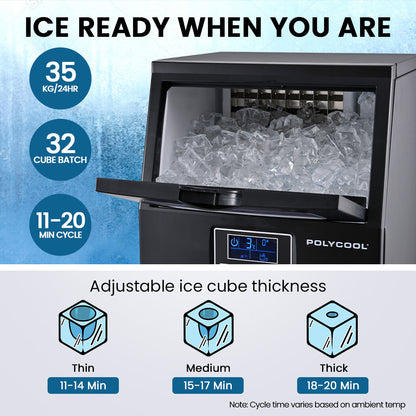 POLYCOOL Commercial Ice Maker Machine, up to 35kg/24hr, Timer & Self Cleaning Programs - Image 2
