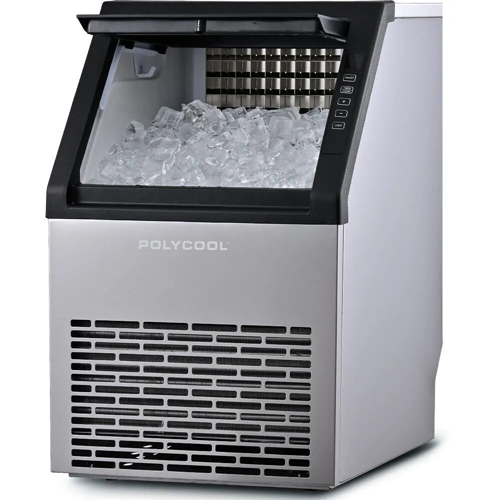 POLYCOOL Commercial Ice Maker Machine, up to 45kg/24hr, Timer & Self Cleaning Programs