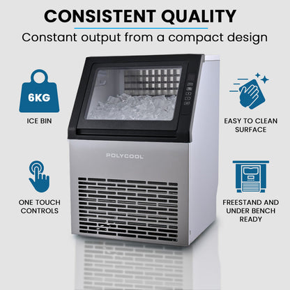 POLYCOOL Commercial Ice Maker Machine, up to 45kg/24hr, Timer & Self Cleaning Programs - Image 2