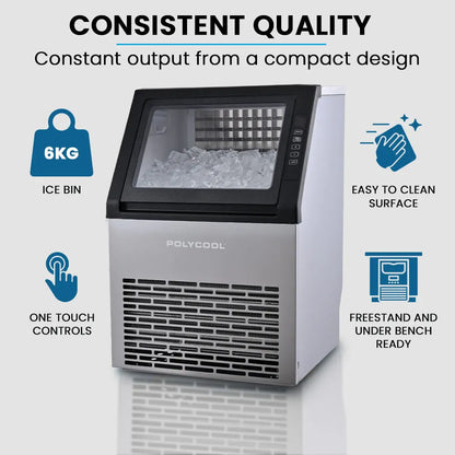 POLYCOOL Commercial Ice Maker Machine, up to 45kg/24hr, Timer & Self Cleaning Programs - Image 2