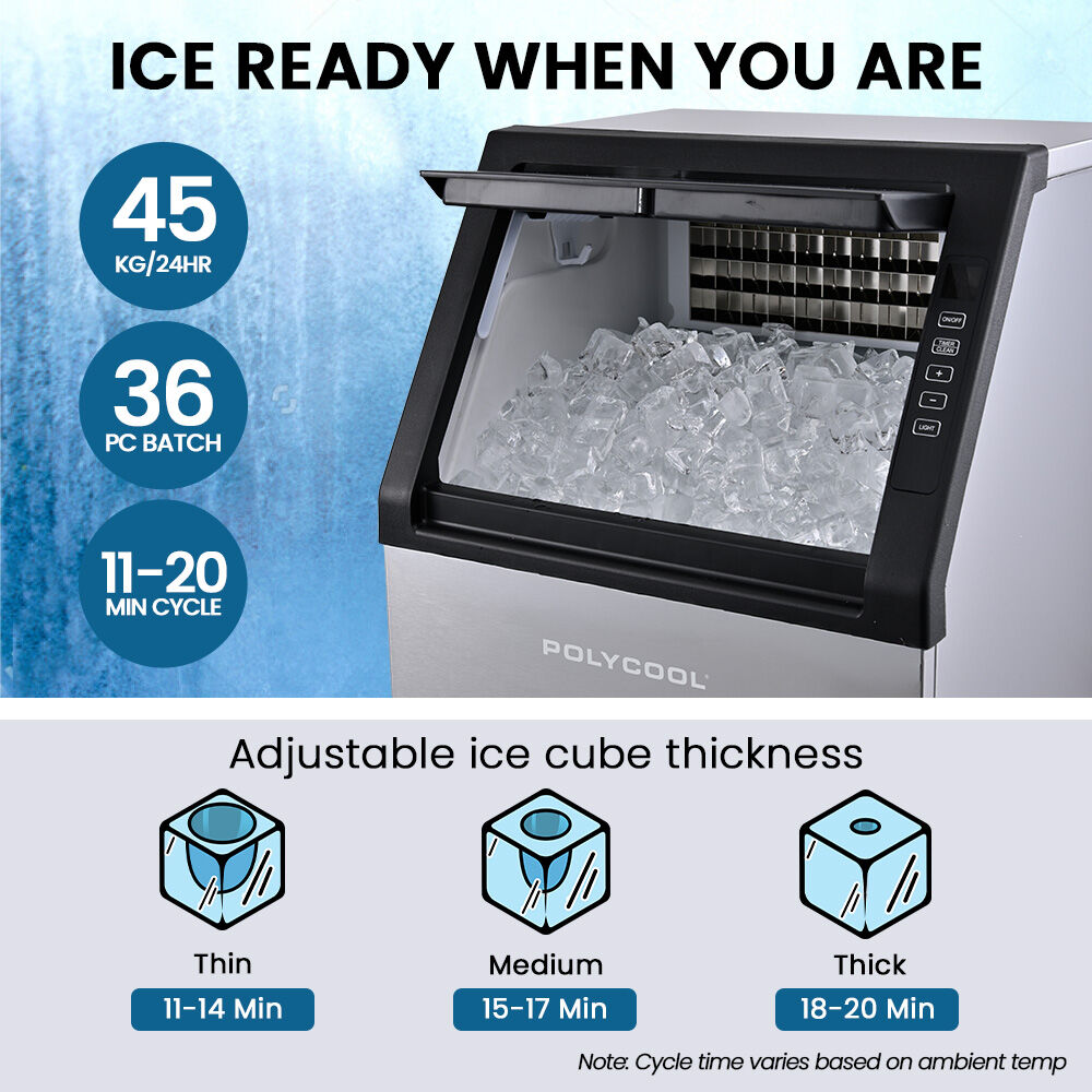 POLYCOOL Commercial Ice Maker Machine, up to 45kg/24hr, Timer & Self Cleaning Programs - Image 4