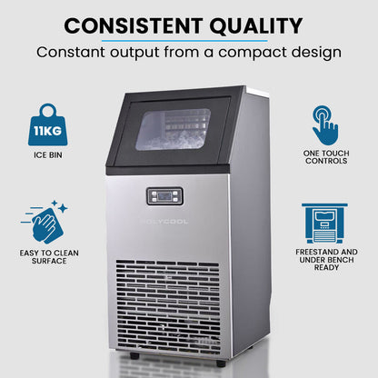 POLYCOOL Commercial Ice Maker Machine, up to 60kg/24hr, Timer & Self Cleaning Programs - Image 2