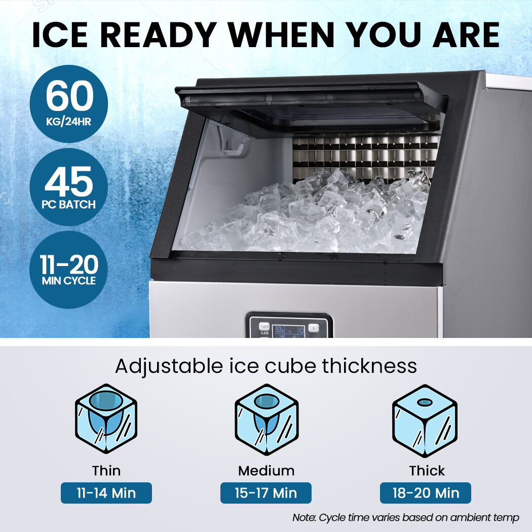 POLYCOOL Commercial Ice Maker Machine, up to 60kg/24hr, Timer & Self Cleaning Programs - Image 4