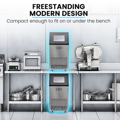POLYCOOL Commercial Ice Maker Machine, up to 60kg/24hr, Timer & Self Cleaning Programs - Image 7