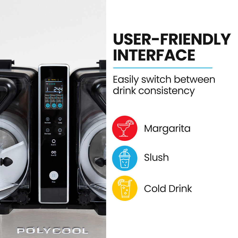 POLYCOOL 9L Triple Tank Slushie Machine, Independent Digital Control Slushy Maker - Image 5