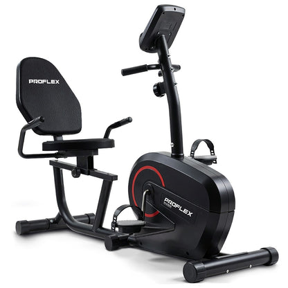 PROFLEX Magnetic Recumbent Exercise Bike, LCD Display, Heart Rate Sensors, Adjustable Seat, 8-Level Resistance, Comfortable Seated Home Cardio Fitness Machine