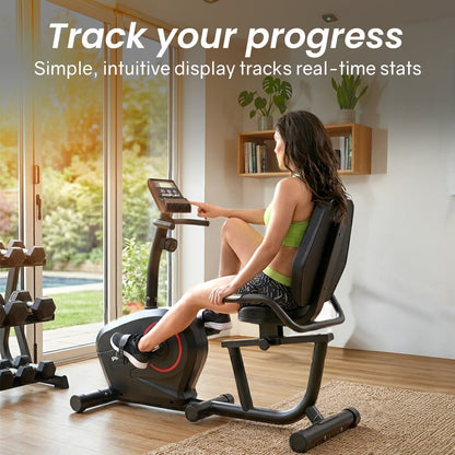 PROFLEX Magnetic Recumbent Exercise Bike, LCD Display, Heart Rate Sensors, Adjustable Seat, 8-Level Resistance, Comfortable Seated Home Cardio Fitness Machine - Image 2