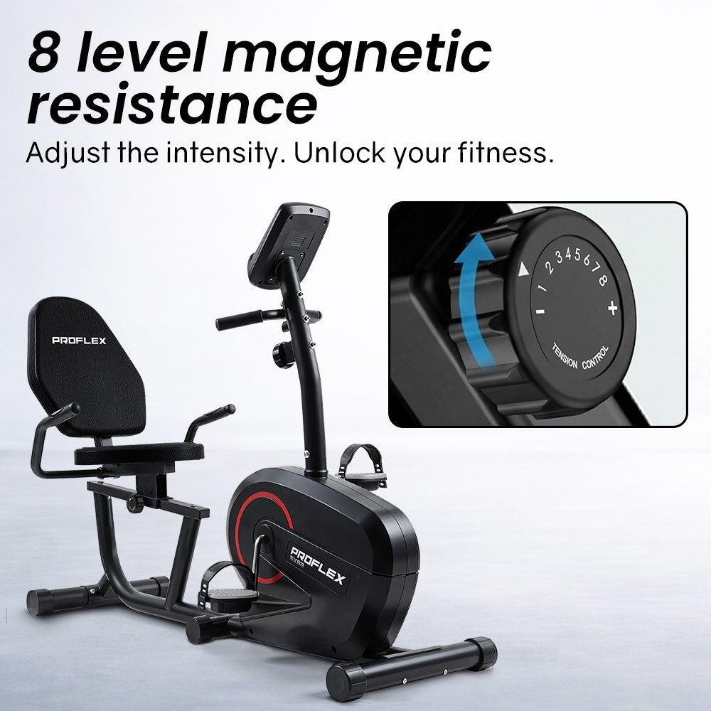 PROFLEX Magnetic Recumbent Exercise Bike, LCD Display, Heart Rate Sensors, Adjustable Seat, 8-Level Resistance, Comfortable Seated Home Cardio Fitness Machine - Image 6