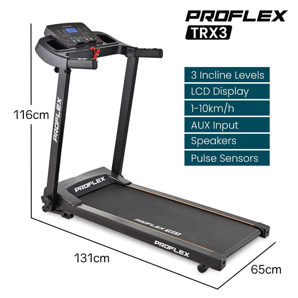 PROFLEX TRX3 Electric Treadmill, Compact Size, Foldable, USB/MP3, Pulse Sensors - Image 2