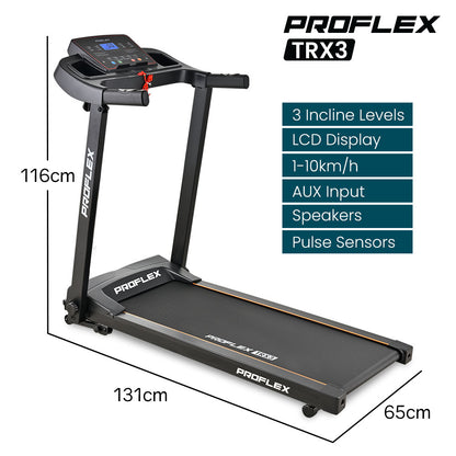 PROFLEX TRX3 Electric Treadmill, Compact Size, Foldable, USB/MP3, Pulse Sensors - Image 2