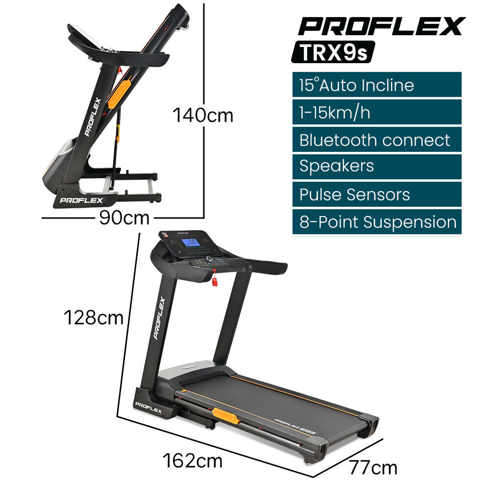 Proflex TRX9s Electric Treadmill, Large Size, 450mm Belt, 10-inch display, Foldable, Suspension, Auto Incline, WiFi, Bluetooth, Pulse Sensors - Image 2