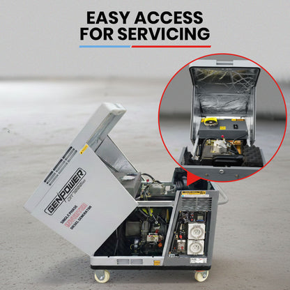 GENPOWER 6.5kW Peak 5kW Rated Diesel Inverter Commercial Generator, Electric Key Start, 2 x 15A, RCD Safety Switch, Wheels, Worksite, Home Backup - Image 4
