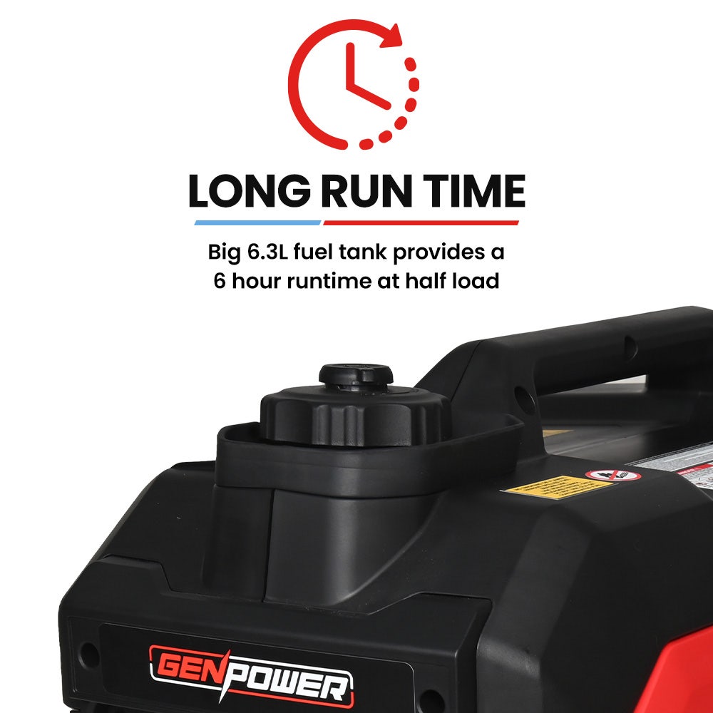 GENPOWER 3.5kW Peak 3kW Enclosed Inverter Generator, 2x15A, 12V, USB, Portable, Compact, Camping, Backup - Image 7