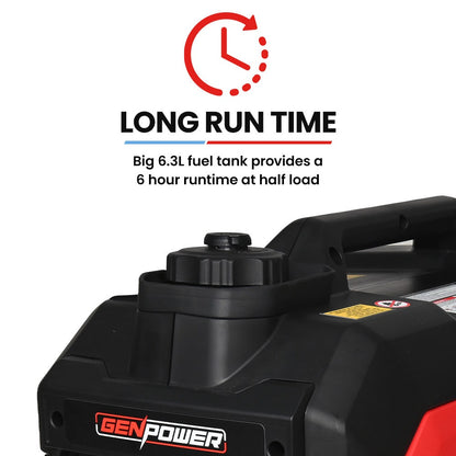 GENPOWER 3.5kW Peak 3kW Enclosed Inverter Generator, 2x15A, 12V, USB, Portable, Compact, Camping, Backup - Image 7