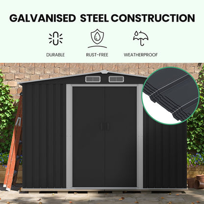 PlantCraft Galvanised Steel Garden Shed 2.58 x 3.13 x 2.02m, with 2 Sliding Doors, 4 Air Vents, Gable Roof, Floor Frame - Image 3