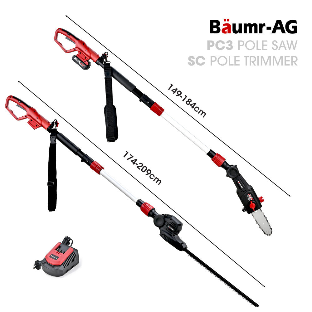 BAUMR-AG 20V SYNC Cordless Pole Saw & Hedge Trimmer Combo, 8 inch Chainsaw Pruner, Telescopic Handle, with Battery and Charger Kit - Image 2