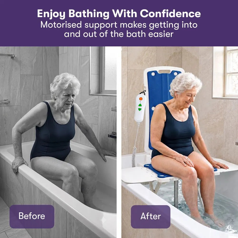 EQUIPMED Motorised Bath Lift Chair, Electric Battery Operated Reclining Seat, Bathing for Elderly & Disabled, 136kg Capacity Blue - Image 2