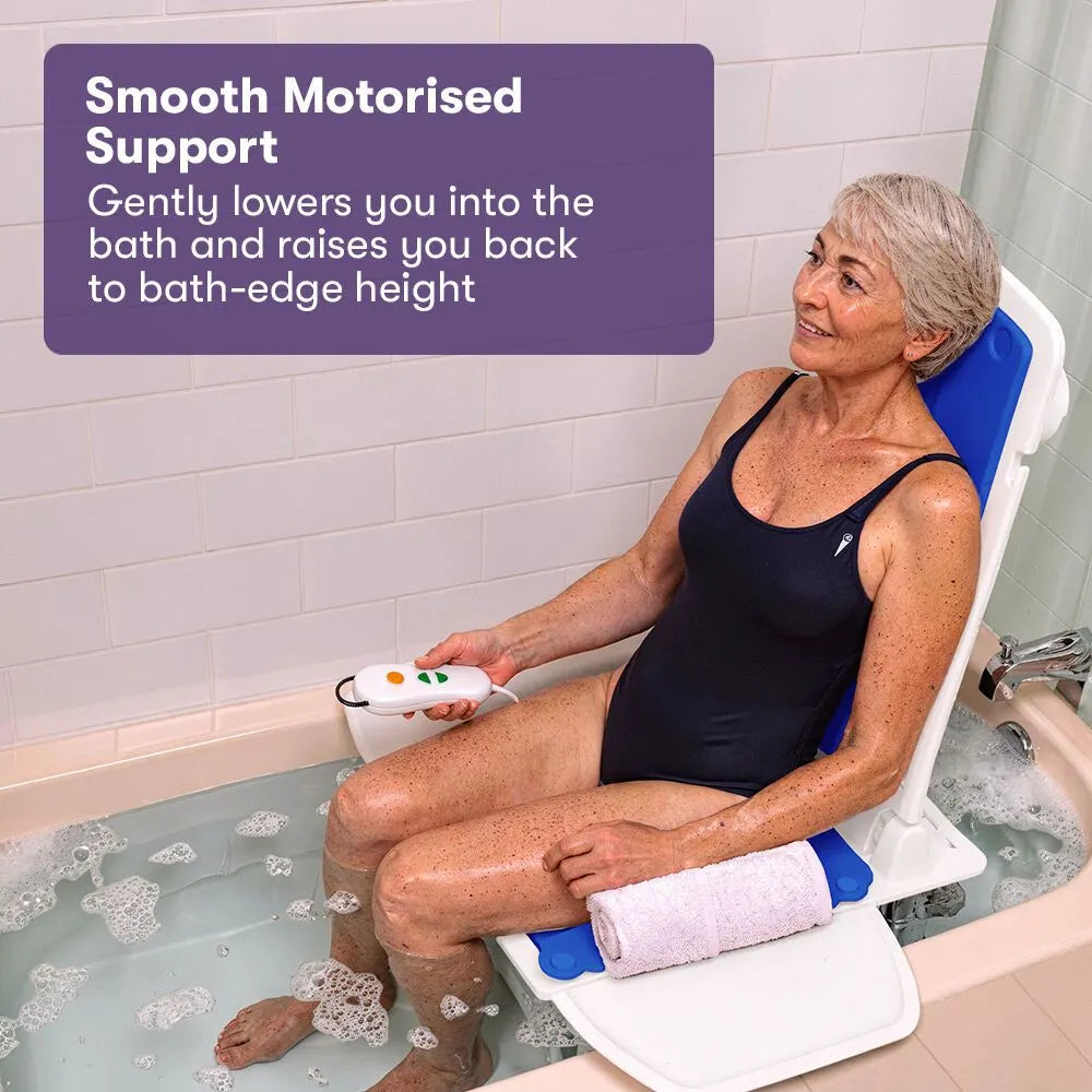 EQUIPMED Motorised Bath Lift Chair, Electric Battery Operated Reclining Seat, Bathing for Elderly & Disabled, 136kg Capacity Blue - Image 3