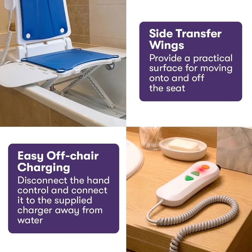 EQUIPMED Motorised Bath Lift Chair, Electric Battery Operated Reclining Seat, Bathing for Elderly & Disabled, 136kg Capacity Blue - Image 4