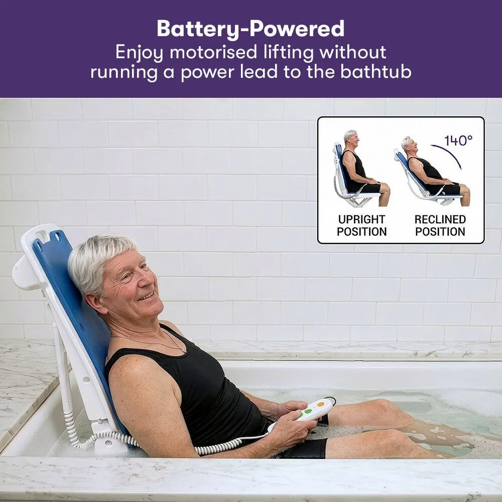 EQUIPMED Motorised Bath Lift Chair, Electric Battery Operated Reclining Seat, Bathing for Elderly & Disabled, 136kg Capacity Blue - Image 5