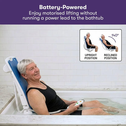EQUIPMED Motorised Bath Lift Chair, Electric Battery Operated Reclining Seat, Bathing for Elderly & Disabled, 136kg Capacity Blue - Image 5