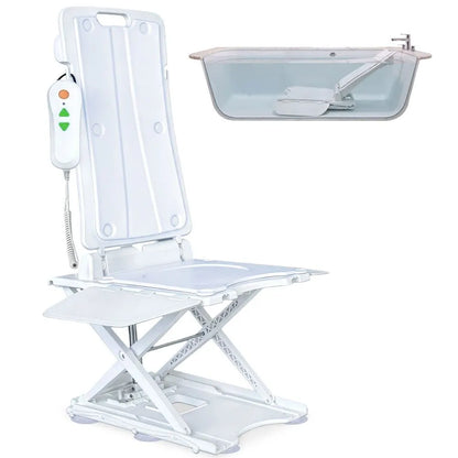EQUIPMED Motorised Bath Lift Chair, Electric Battery Operated Reclining Seat, Bathing Aid for Elderly & Disabled, 136kg Capacity White