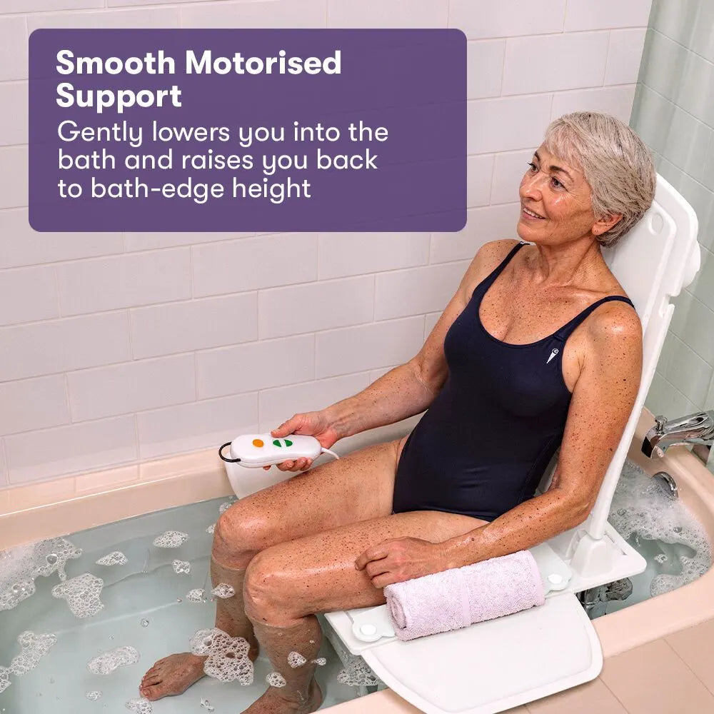 EQUIPMED Motorised Bath Lift Chair, Electric Battery Operated Reclining Seat, Bathing Aid for Elderly & Disabled, 136kg Capacity White - Image 3