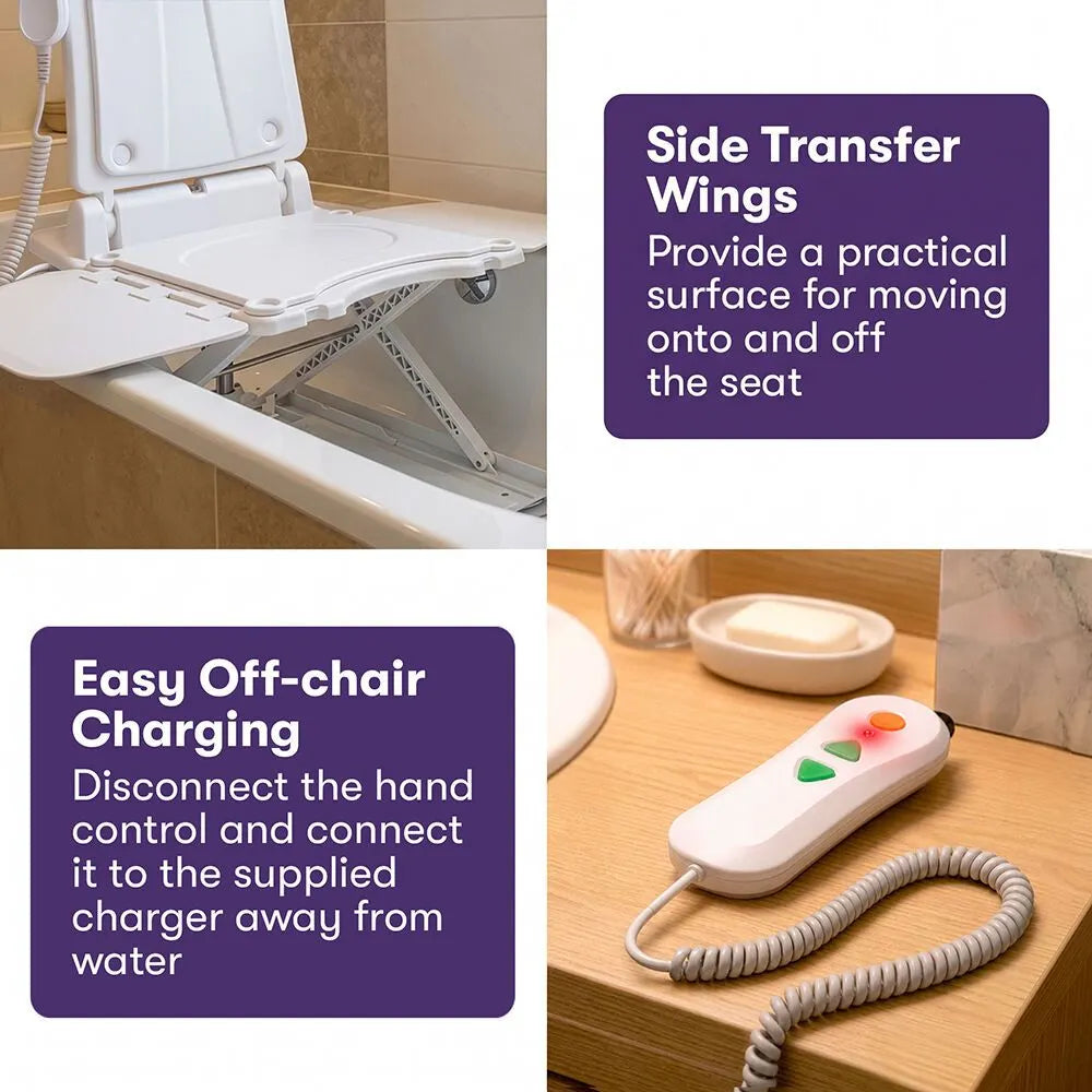 EQUIPMED Motorised Bath Lift Chair, Electric Battery Operated Reclining Seat, Bathing Aid for Elderly & Disabled, 136kg Capacity White - Image 4