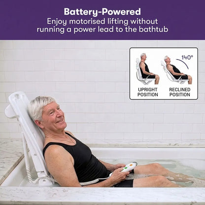 EQUIPMED Motorised Bath Lift Chair, Electric Battery Operated Reclining Seat, Bathing Aid for Elderly & Disabled, 136kg Capacity White - Image 5