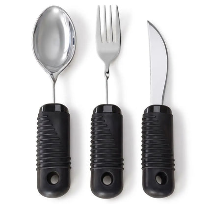 EQUIPMED Adaptive Non-slip Grip Cutlery Set, Bendable Fork and Spoon, Curved Easy Cut Knife, Large Ergonomic Handles, Arthritis & Limited Dexterity Eating Aid