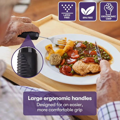 EQUIPMED Adaptive Non-slip Grip Cutlery Set, Bendable Fork and Spoon, Curved Easy Cut Knife, Large Ergonomic Handles, Arthritis & Limited Dexterity Eating Aid - Image 2