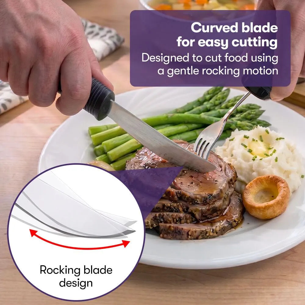 EQUIPMED Adaptive Non-slip Grip Cutlery Set, Bendable Fork and Spoon, Curved Easy Cut Knife, Large Ergonomic Handles, Arthritis & Limited Dexterity Eating Aid - Image 3