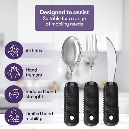 EQUIPMED Adaptive Non-slip Grip Cutlery Set, Bendable Fork and Spoon, Curved Easy Cut Knife, Large Ergonomic Handles, Arthritis & Limited Dexterity Eating Aid - Image 5