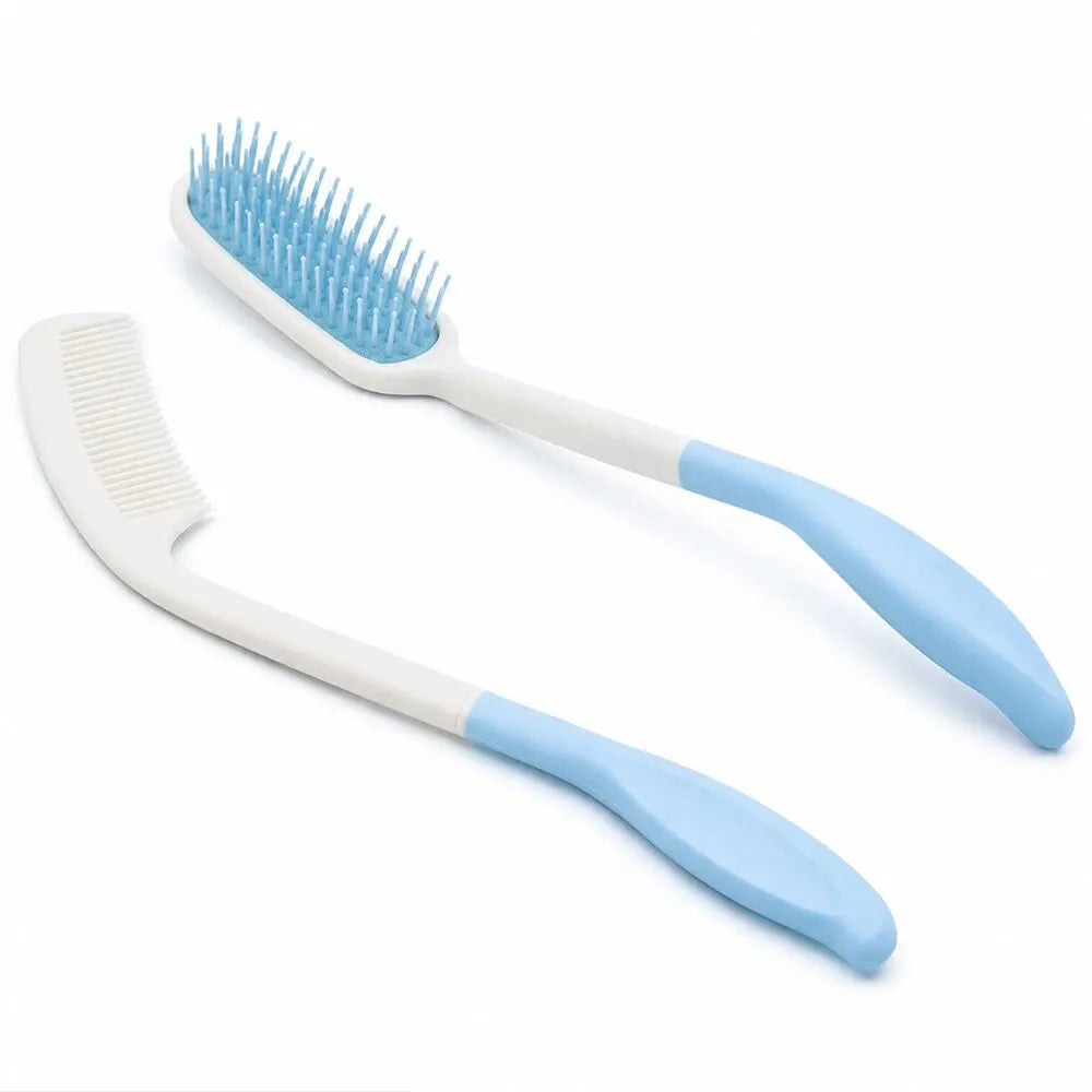 EQUIPMED Long Handle Hair Brush & Comb Set, Easy to Use Ergonomic Detangling Padded Hairbrush, Grooming Aid for Elderly and Limited Mobility