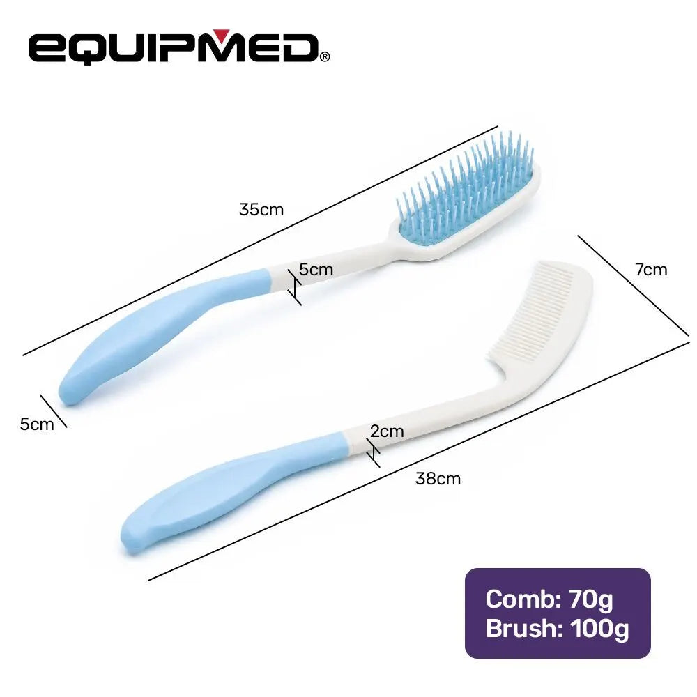 EQUIPMED Long Handle Hair Brush & Comb Set, Easy to Use Ergonomic Detangling Padded Hairbrush, Grooming Aid for Elderly and Limited Mobility - Image 3