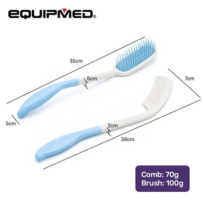 EQUIPMED Long Handle Hair Brush & Comb Set, Easy to Use Ergonomic Detangling Padded Hairbrush, Grooming Aid for Elderly and Limited Mobility - Image 3