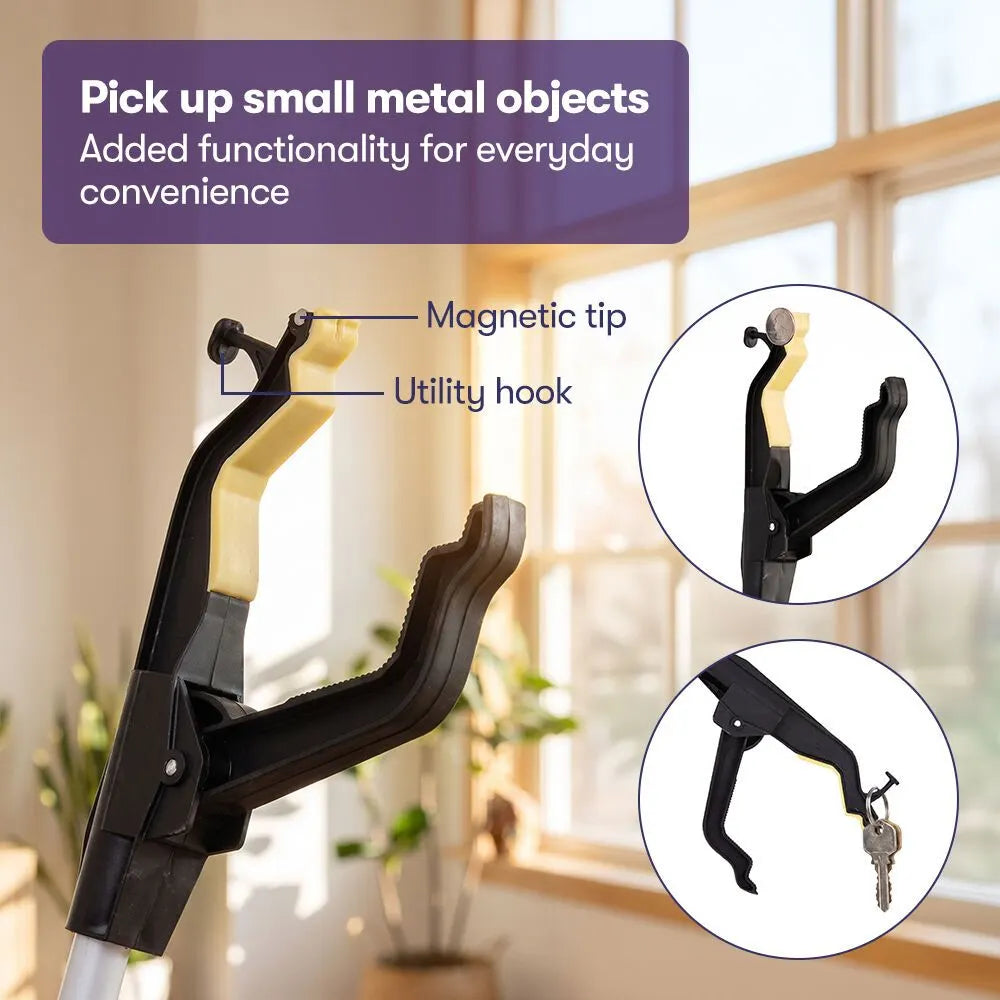 EQUIPMED 87cm Long Reach Grabber Reacher Aid, Deluxe Magnetic Pick Tip, Key Hook, Lockable Nonslip Rubber Jaws, Lightweight Alloy, Easy Reach Disability Aid - Image 4