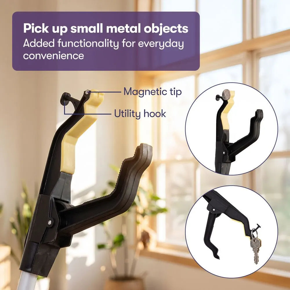 EQUIPMED 74cm Long Reach Grabber Reacher Aid, Deluxe Magnetic Pick Tip, Key Hook, Lockable Nonslip Rubber Jaws, Lightweight Alloy, Easy Reach for Seniors - Image 4