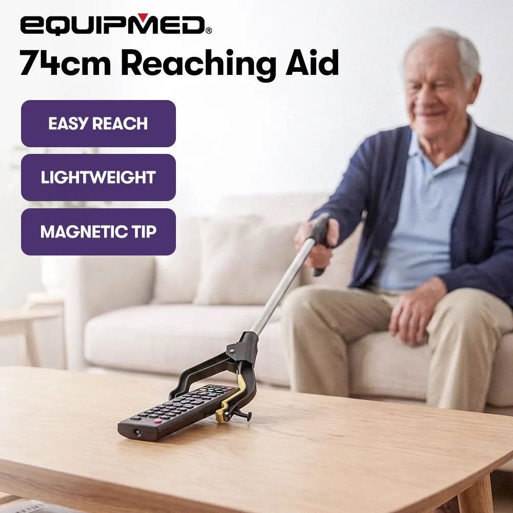 EQUIPMED 74cm Long Reach Grabber Reacher Aid, Deluxe Magnetic Pick Tip, Key Hook, Lockable Nonslip Rubber Jaws, Lightweight Alloy, Easy Reach for Seniors - Image 6