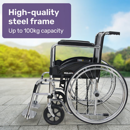 Equipmed Folding Manual Wheelchair Self Propelled, 24" Rear Wheels, Chrome Steel Frame, 46cm Wide Seat, 100kg Capacity, Park Brakes - Image 3