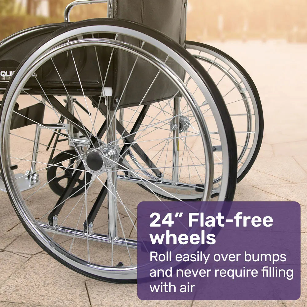 Equipmed Folding Manual Wheelchair Self Propelled, 24" Rear Wheels, Chrome Steel Frame, 46cm Wide Seat, 100kg Capacity, Park Brakes - Image 8